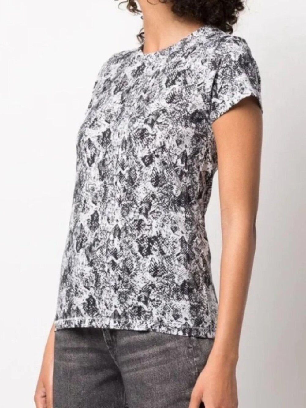 Rag & Bone Black White‎ Snake Print Organic Cotton Short Sleeve Tee
